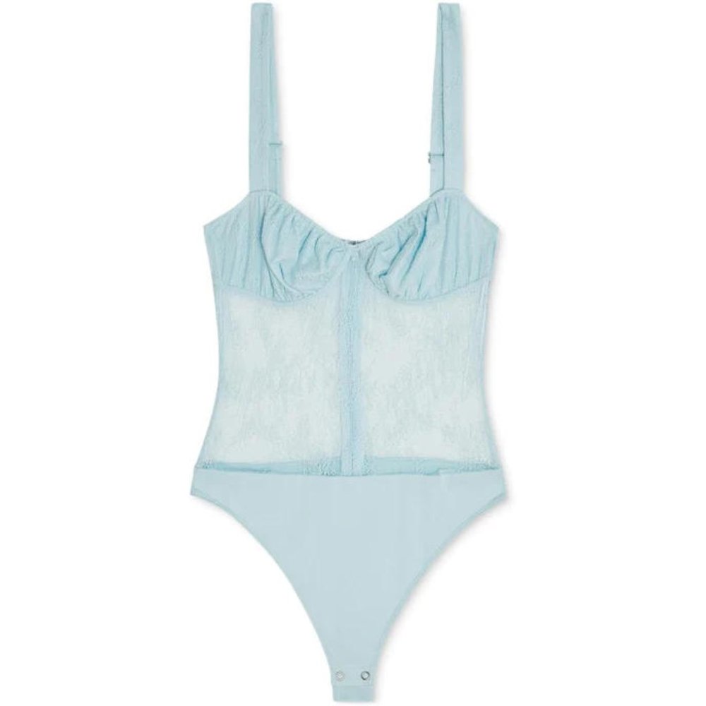 NWT DANIELLE BERNSTEIN LACE THONG BODYSUIT - sz 8 - blue